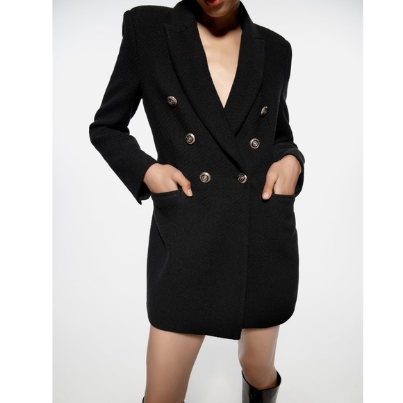 ZARA | NWT BLACK DOUBLE BREASTED LONG BLAZER - Picture 6 of 13
